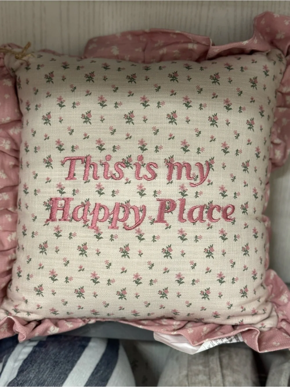 Happy Place Pink Floral Decorative Throw Pillow